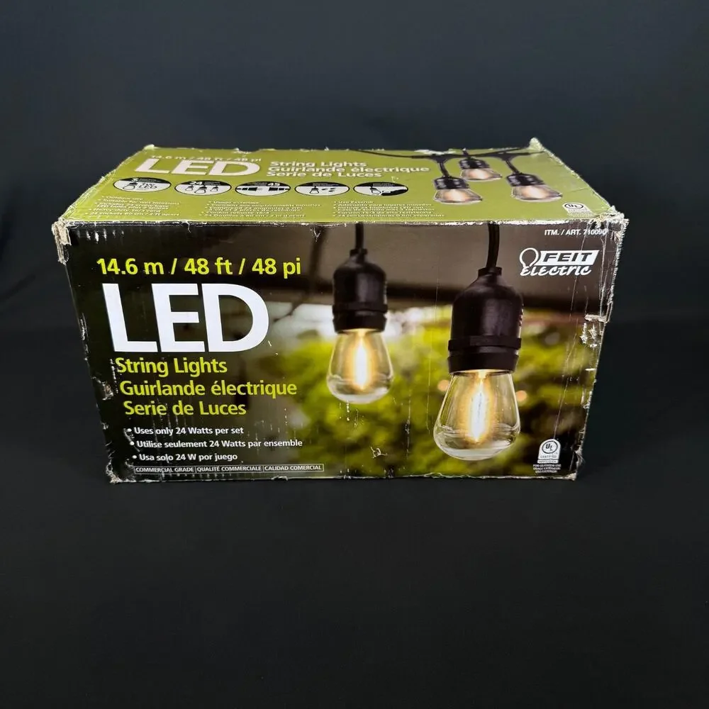Feit Electric 710090 48ft LED String Light - Black 24x light new open box